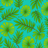 Monstera Leaf Mosaic with Interlocking Tropical Foliage Motifs (Blue) - ODIKA