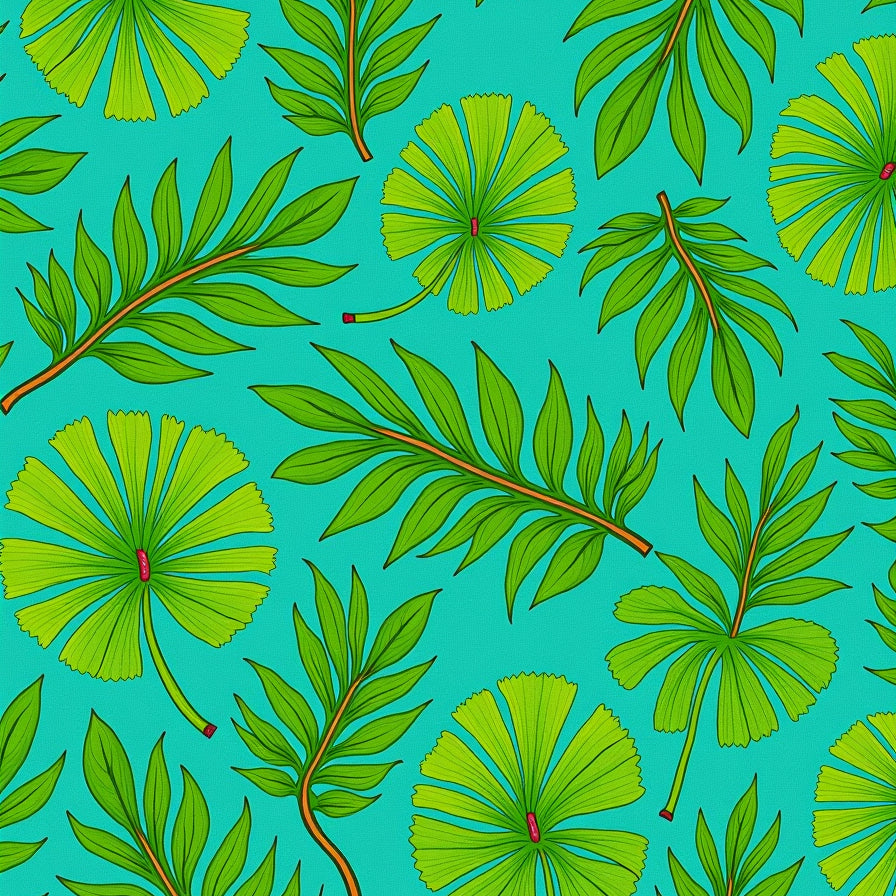Monstera Leaf Mosaic with Interlocking Tropical Foliage Motifs (Blue) - ODIKA