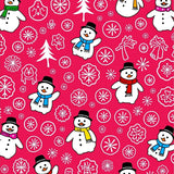 Festive Snowman Gathering with Whimsical Pine Forest and Falling Snowflakes(Pink)