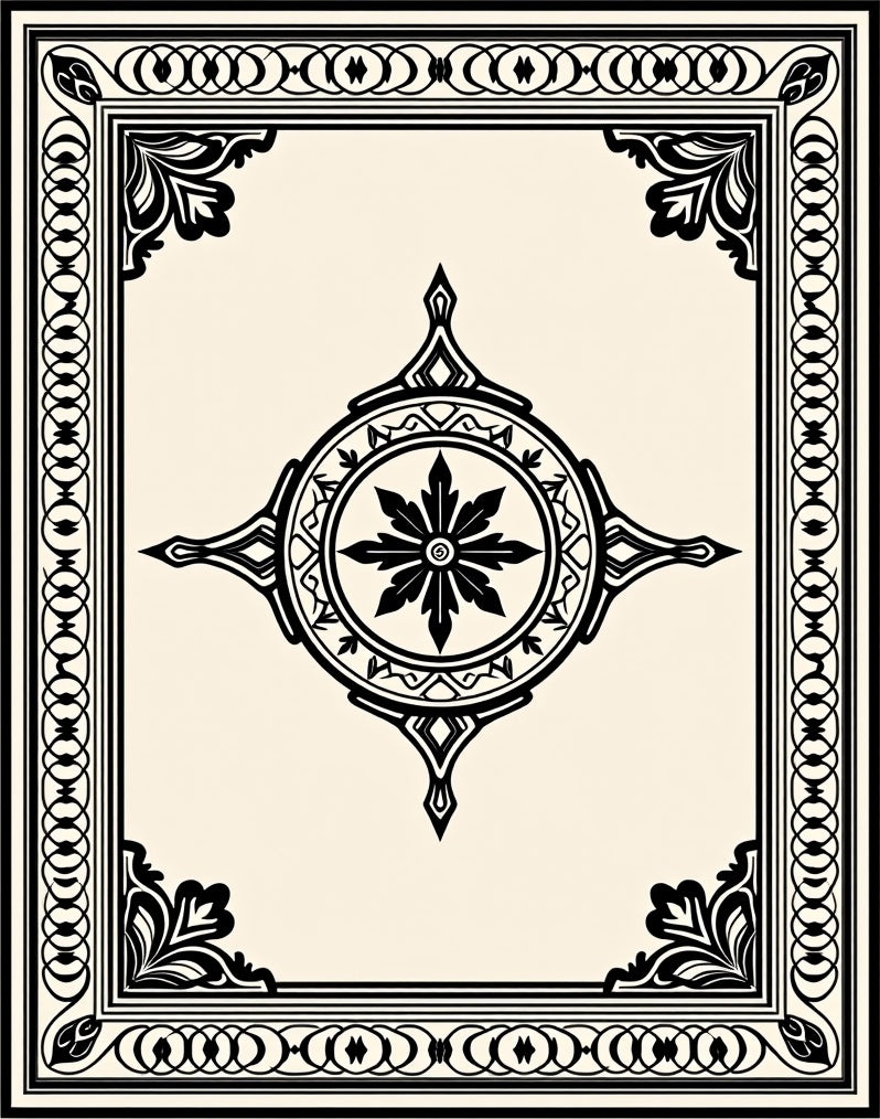 Classic Ornamental Medallion with Floral Interlocking (Black) - ODIKA