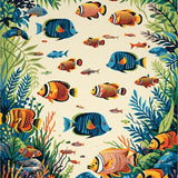 Coastal Paradise Area with Tropical Fish Motif Ideal for Spaces(Ivory)