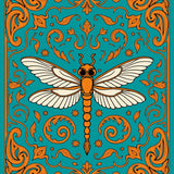 Bohemian Dragonfly Garden Medallion with Paisley Flourishes (Blue)