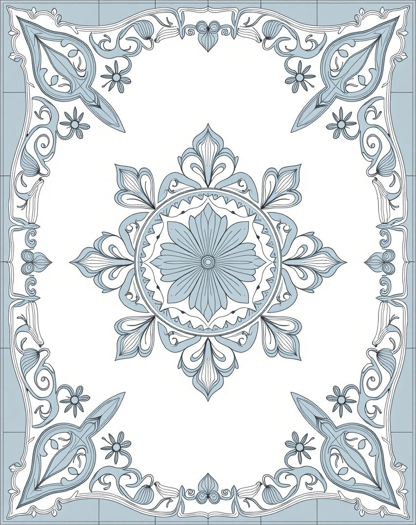 Intricate Interlocking Medallion with Delicate Floral Motifs (Blue) - ODIKA