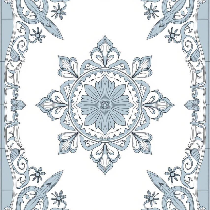 Intricate Interlocking Medallion with Delicate Floral Motifs (Blue) - ODIKA