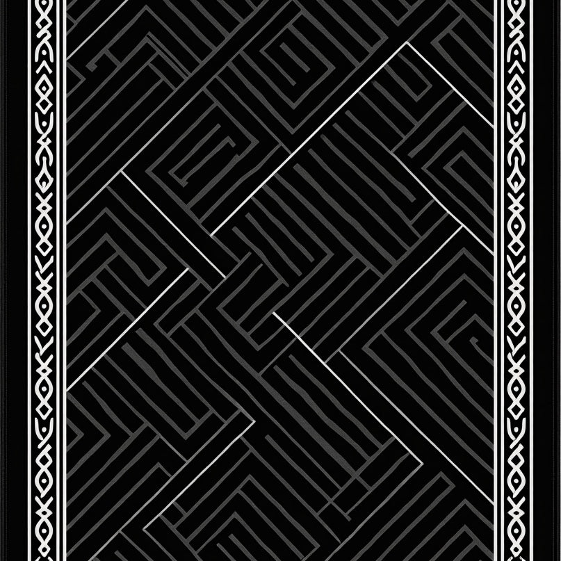 Elegant Nomadic Herringbone Displaying Artistic Knots (Black) - ODIKA