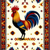 Country Rooster Design Area Slip Resistant Beige Multi Color Folk Art Style(White)