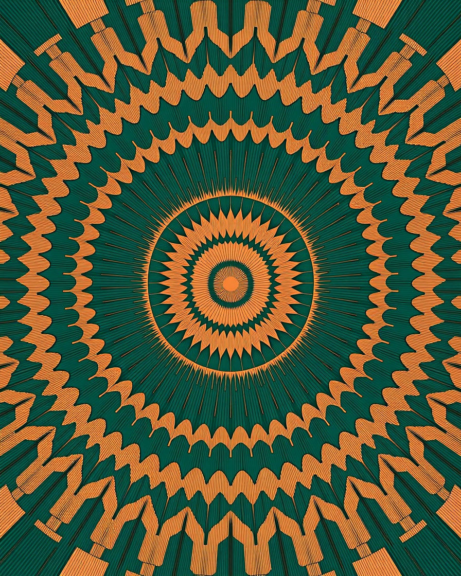 Starburst Kaleidoscope with Radiating Spokes (Orange) - ODIKA