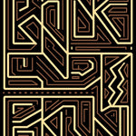Modern Interlocking Maze Motif with Angular Paths and Golden Accents (Black) - ODIKA
