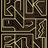 Modern Interlocking Maze Motif with Angular Paths and Golden Accents (Black) - ODIKA