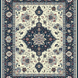 Coastal Floral Ornate Medallion Area Navy Beige Design(Beige)