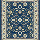 Charming Floral Area with Deep Blue and Beige Motifs(Blue)