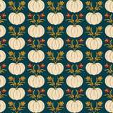 Harvest Moon Patchwork with Stylized Foliage and Pumpkin(Teal)