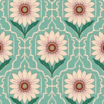 Intricate Sage Green and Blush Floral Lattice with Sunflower Details (Teal) - ODIKA
