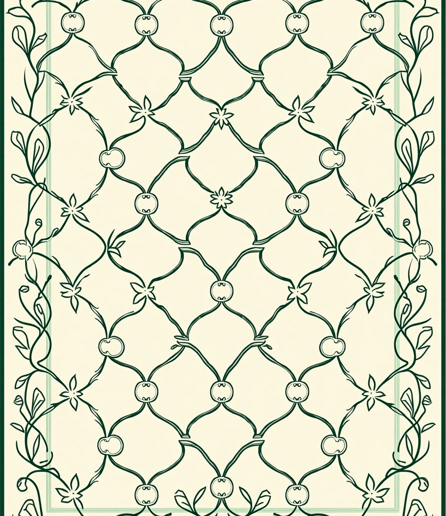 Interlocking Lattice Motif with Delicate Vine Accents (Beige) - ODIKA