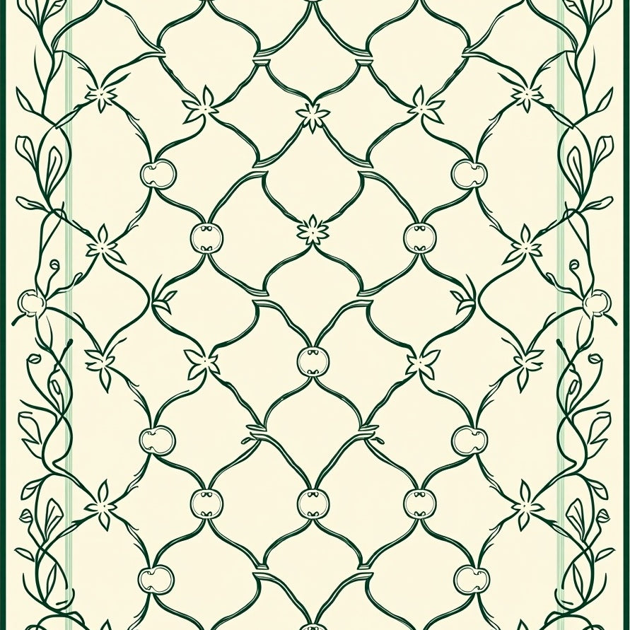 Interlocking Lattice Motif with Delicate Vine Accents (Beige) - ODIKA