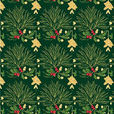Whimsical Evergreen Interlocking Pine Needle and Holly Design(Green)