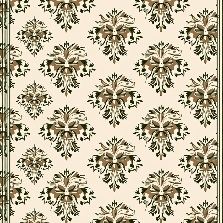 Damask Bloom Design with Symmetrical Flourish Anti Slide Technology (Beige) - ODIKA