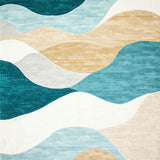 Chic Woven Area with Abstract Coastal Design(Blue)