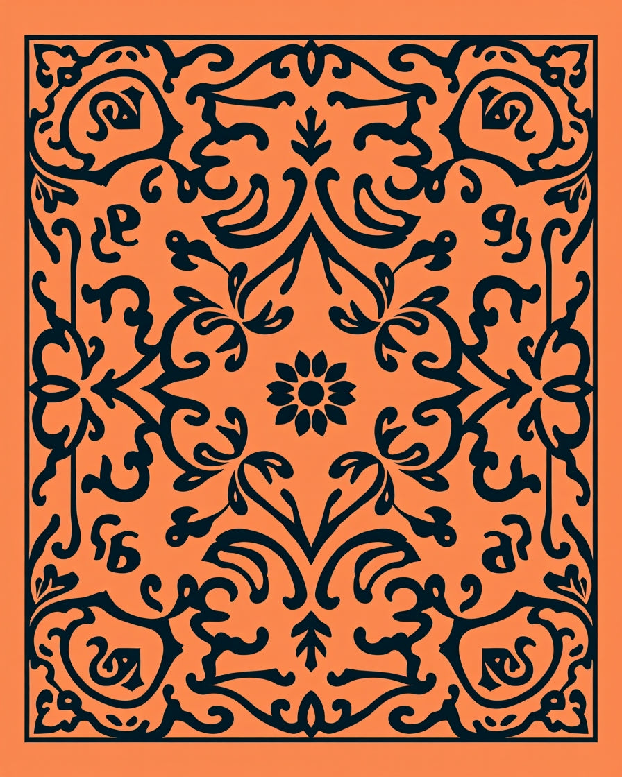Damask Motif with Rococo Inspired Swirling Petals (Orange) - ODIKA