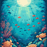 Discovery Island Area Rug Ocean Life Kids Play Mat Aquatic Animal Count Carpet(Blue)