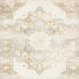 Distressed Vintage Area With Artisan Crafted Medallion Design(Beige)