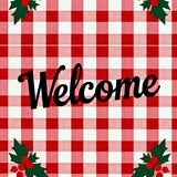 Festive Buffalo Plaid Welcome Doormat Holiday Entrance Coir(Red)