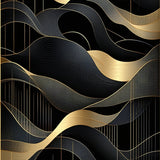 Modern Abstract Featuring Black and Gold Geometric Waves(Black)