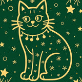 Whimsical Feline Outline with Festooned String Lights and Accents(Green)
