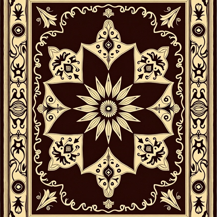 Burst Medallion Traditional Heritage Folk Art Tapestry Style (Brown) - ODIKA