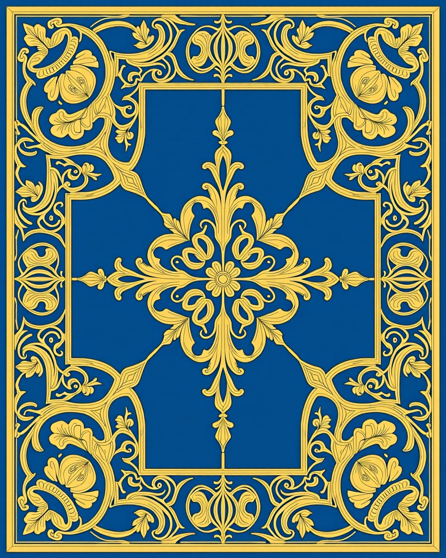 Damask Rosette with Ornate Filigree Accents (Blue) - ODIKA