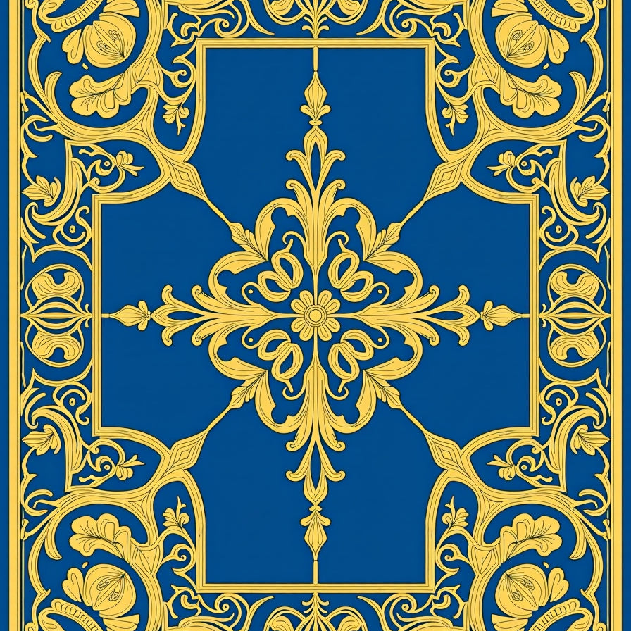 Damask Rosette with Ornate Filigree Accents (Blue) - ODIKA