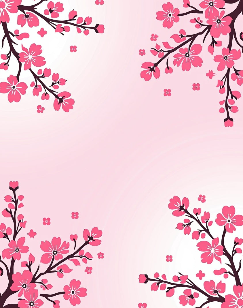 Blooming Cherry Blossom Branch with Scattered Petal Design (Pink) - ODIKA