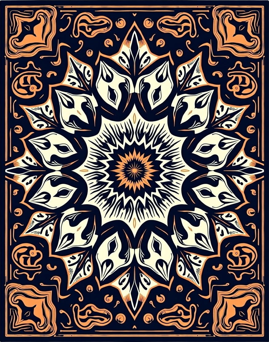 Burst Ornamental Design with Intricate Petal Motifs (Black) - ODIKA