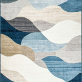 Geometric Flow Abstract with Gray Light Blue Waves and Cream Highlights(Beige)