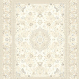 Elegant Scallop Floral Medallion – Beige Bordered for Refined Style(Beige)