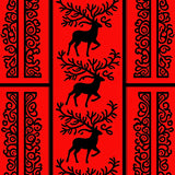 Folk Art Inspired Plaid with Interlocking Reindeer Silhouettes(Red)