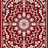 Contemporary Floral Medallion with Swirling Petals and Delicate Vines(Red)