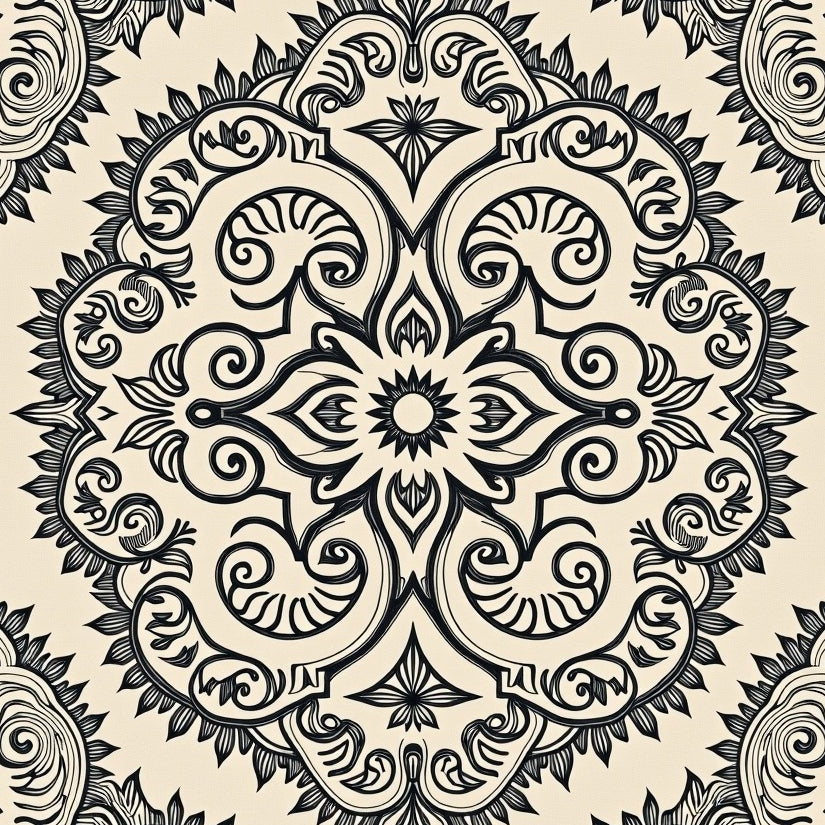 Botanical Swirl Embroidery Artistic (Beige) - ODIKA