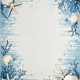 Coastal Serenity Area Blue Grey Seashells and Starfish(Blue)