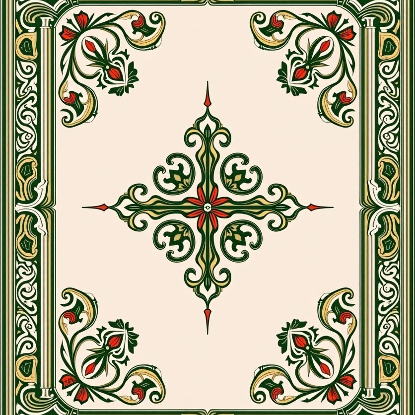 Vintage Medallion Scroll with Intricate Floral Motifs (Ivory) - ODIKA