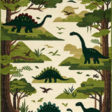 Dinosaur Dig Area Rug Prehistoric Play Mat for Kids Dino Count & Learn Carpet(Green)