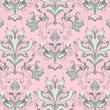 Classic Floral Damask Motif Enhanced by Subtle Pastel Filigree Detailing(Pink)