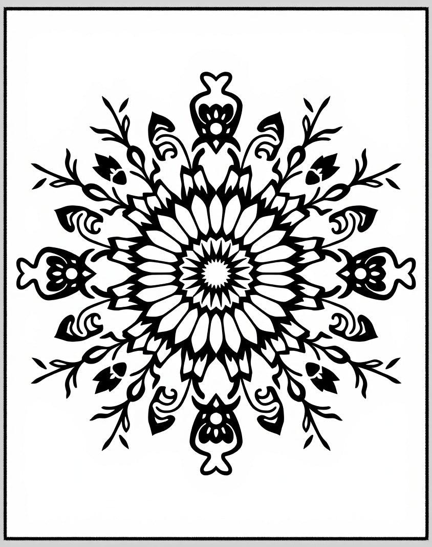 Burst Design with Ornate Floral Accents (Black) - ODIKA