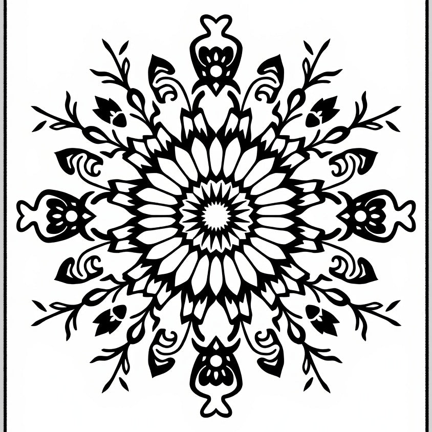 Burst Design with Ornate Floral Accents (Black) - ODIKA