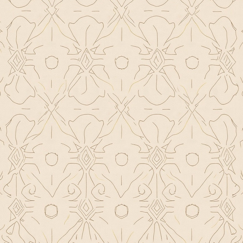 Distressed Interlocking Maze Motif with Abstract Lattice Detailing (Beige) - ODIKA