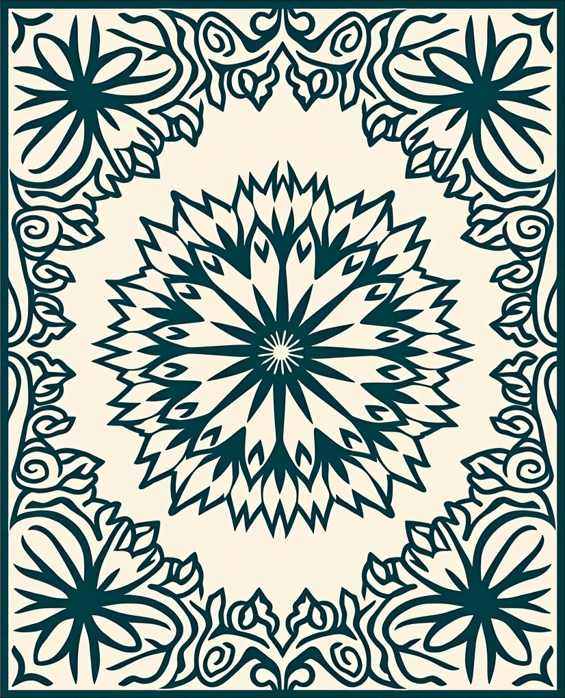 Sunburst Motif with Interlocking Petal Details and Subtle Vine Accents (Ivory) - ODIKA