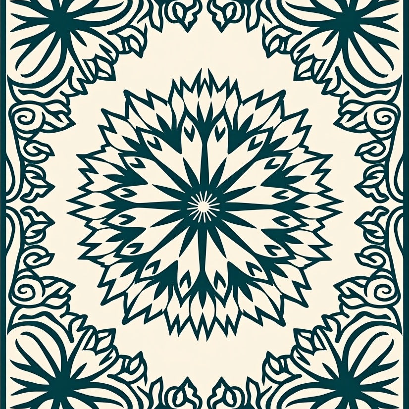 Sunburst Motif with Interlocking Petal Details and Subtle Vine Accents (Ivory) - ODIKA