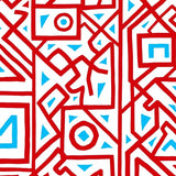 Modern Abstract Maze with Interlocking Lattice and Poppy Highlights(Red)