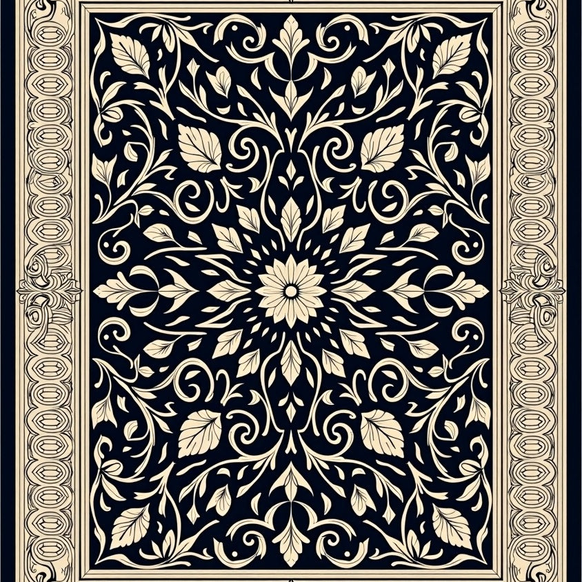Symmetrical Interlocking Floral and Vine Design with Classic Charm (Black) - ODIKA