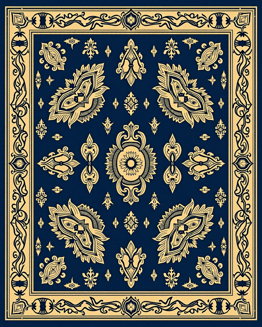 Oriental Paisley Medallion Non Slip Vintage Boho Design (Blue) - ODIKA